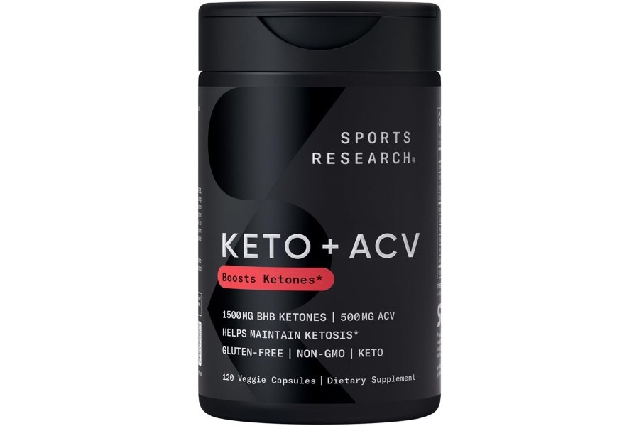 Cápsulas Sports Research® Keto Plus ACV - Respaldo dietético con 500 mg de vinagre de sidra de manzana y 1500 mg de cetonas exógenas goBHB® - Sin gluten y con certificación Keto - 120 cápsulas vegetales