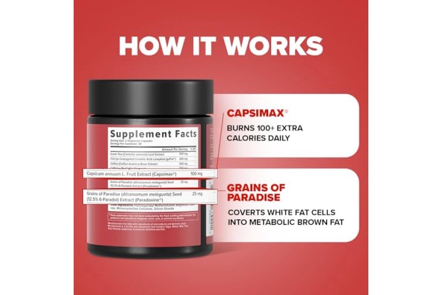 Quemador de grasa Inno Shred para hombres y mujeres con 100 mg de Capsimax, granos del paraíso, cafeína orgánica, extracto de té verde, supresor del apetito, pérdida de peso (60 cápsulas vegetales) | (con estimulante) - Image 4