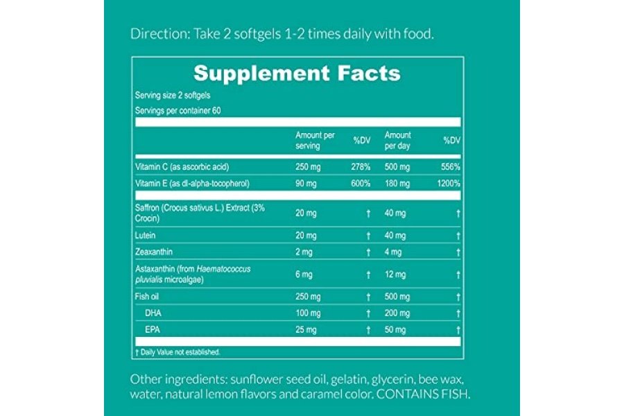 UpNourish AREDS 2+ - Suplemento vitamínico avanzado para la salud macular y el ojo seco - Luteína, zeaxantina, azafrán, astaxantina y DHA - Soporta la tensión ocular, la presión y la visión nocturna - 120 cápsulas blandas - Image 6