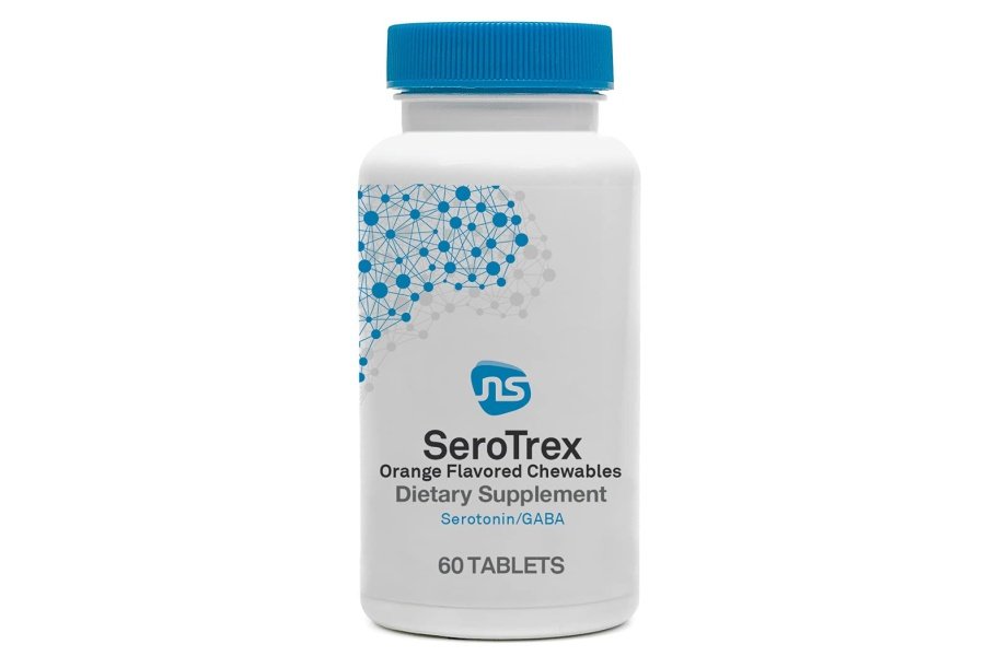 NeuroScience SeroTrex - 5-HTP masticable con L-teanina para apoyar el estado de ánimo, la calma y el descanso en adultos y niños (60 tabletas masticables con sabor a naranja)