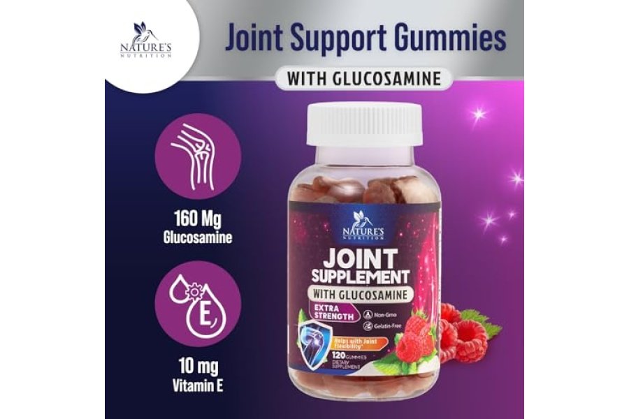 Nature's Joint Support Gummies Glucosamina más vitamina E - Suplemento de apoyo a las articulaciones para molestias ocasionales en espalda, rodillas y manos - Suplemento de salud y flexibilidad de las articulaciones - 120 gomitas - Image 3