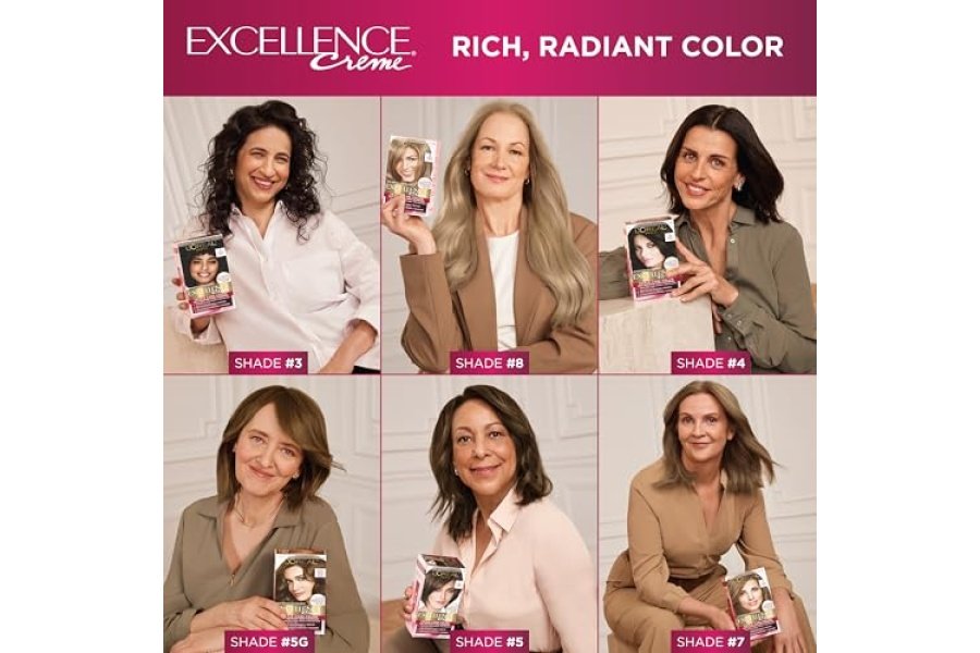 L'Oreal Paris Excellence Creme Color permanente para el cabello, 4 marrón oscuro, tinte para el cabello con cobertura 100% gris, paquete de 1 - Image 3