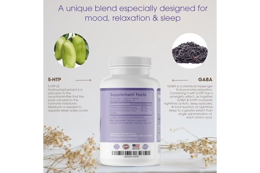 Suplemento puro de 5-HTP (5-hidroxitriptófano) más GABA - para el control del sueño, el estado de ánimo y el estrés - 60 cápsulas vegetales - Image 7