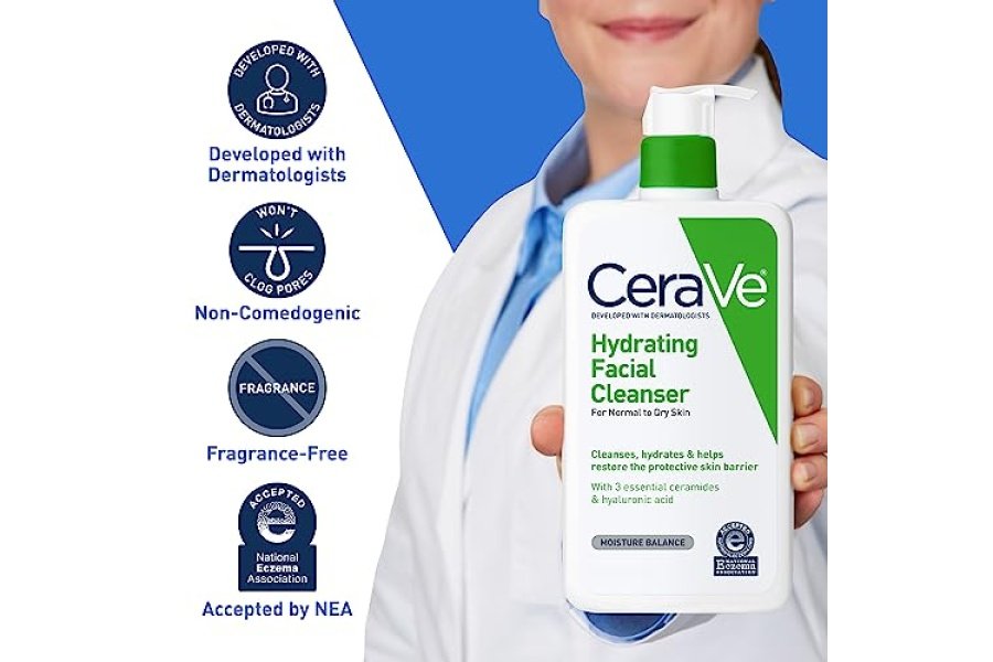 Limpiador facial hidratante CeraVe | Jabón facial hidratante para pieles secas | Ácido Hialurónico + Ceramidas + Glicerina | Limpiador hidratante para pieles normales a secas | Certificado por la Asociación Nacional de Eczema - Image 4