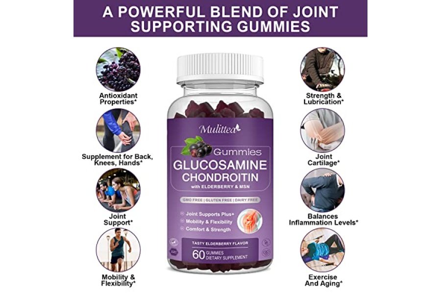 Gomitas de glucosamina y condroitina Mulittea, suplemento de apoyo para las articulaciones extrafuerte con MSM y saúco para articulaciones naturales, apoyo inmunológico antioxidante para adultos, hombres y mujeres (paquete de 2) - Image 4