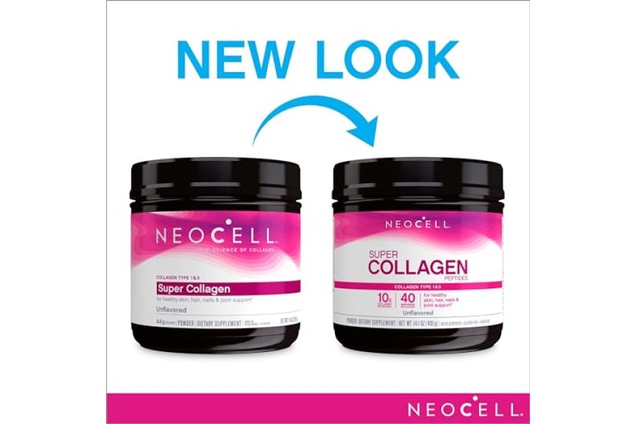Péptidos de súper colágeno NeoCell, 10 g de péptidos de colágeno por porción, sin gluten, aptos para ceto, sin OGM, alimentados con pasto, cabello, piel, uñas y articulaciones saludables, polvo sin sabor, 14.1 oz., 1 bote - Image 2