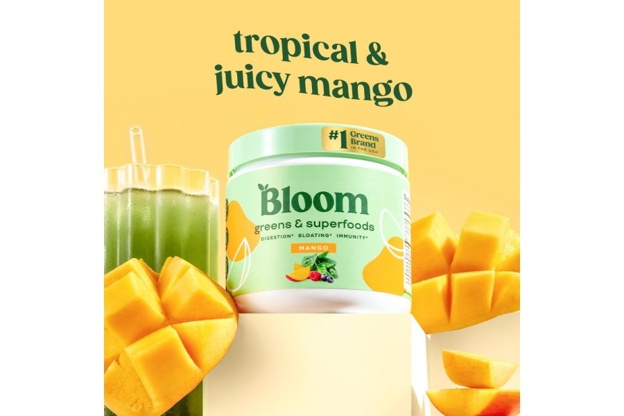Bloom Nutrition Superfood Greens Powder, enzimas digestivas con probióticos y prebióticos, salud intestinal, alivio de la hinchazón para mujeres, clorella, mezcla de jugo verde con polvo de raíz de remolacha, 30 SVG, mango - Image 2
