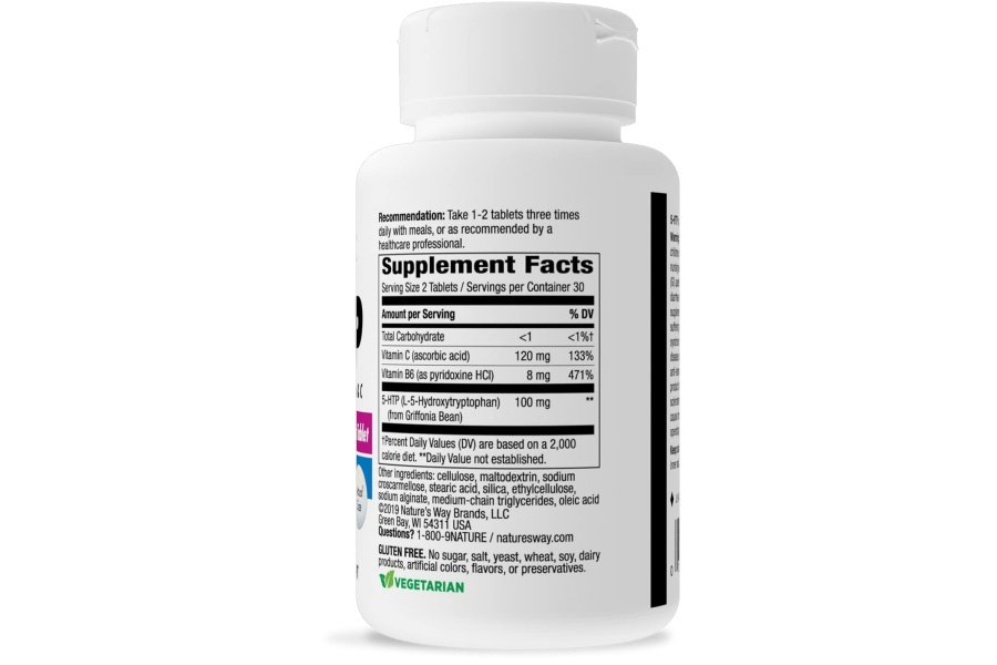 Nature's Way 5-HTP, calma los nervios y apoya el apetito*, L-5-hidroxitriptófano, vitaminas B6 y C, extracto de frijol Griffonia 50 mg por tableta, 60 unidades - Image 6