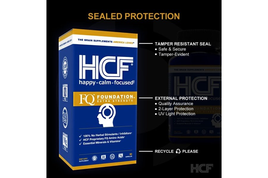 HCF Happy, Calm & Focused - Suplemento de enfoque nootrópico natural - Aumenta la concentración, mejora el enfoque, ayuda a la calma natural y alivia el estrés - 90 cápsulas para hombres y mujeres - Suplemento cerebral sin cafeína - Image 7