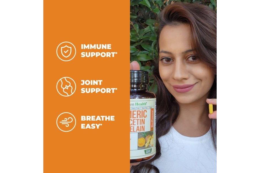 Quercetina con bromelina y curcumina de cúrcuma - Suplemento de bromelina con pimienta negra. Suplemento de apoyo inmunológico y articular: BioPerine y cúrcuma orgánica de 700 mg para el equilibrio de la inflamación y el apoyo a las alergias - Image 2