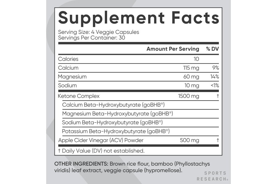 Cápsulas Sports Research® Keto Plus ACV - Respaldo dietético con 500 mg de vinagre de sidra de manzana y 1500 mg de cetonas exógenas goBHB® - Sin gluten y con certificación Keto - 120 cápsulas vegetales - Image 6