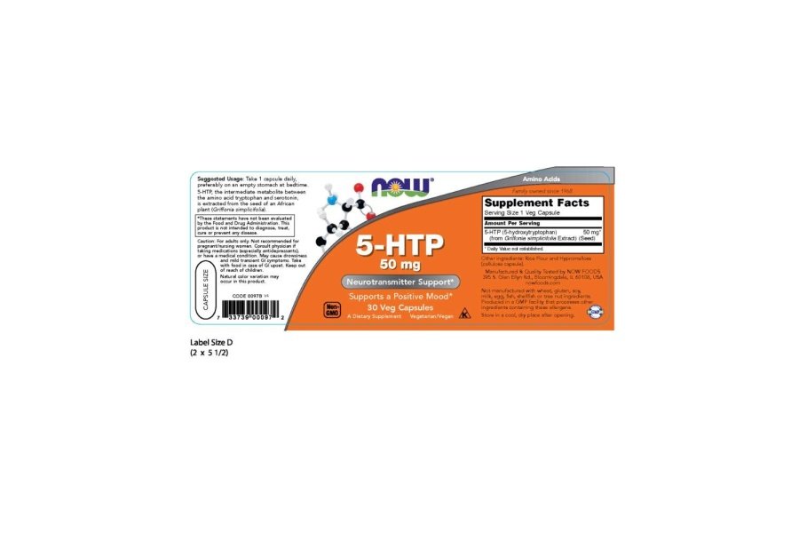 NOW Suplementos, 5-HTP (5-hidroxitriptófano) 50 mg, soporte de neurotransmisores*, 30 cápsulas vegetales - Image 2