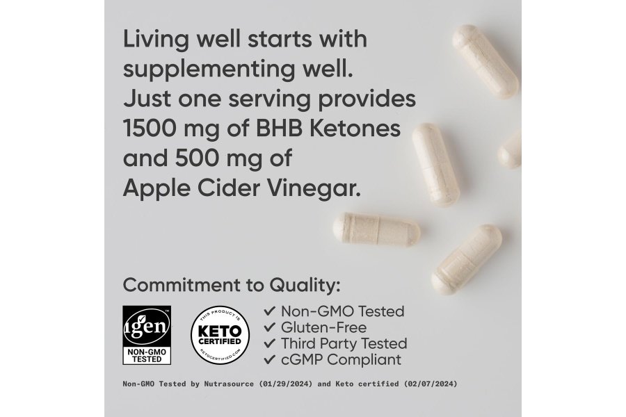 Cápsulas Sports Research® Keto Plus ACV - Respaldo dietético con 500 mg de vinagre de sidra de manzana y 1500 mg de cetonas exógenas goBHB® - Sin gluten y con certificación Keto - 120 cápsulas vegetales - Image 4