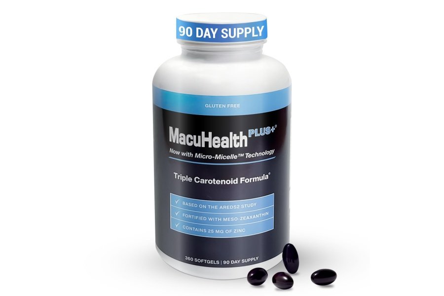 Macuhealth Plus+ Suplemento de vitaminas para ojos para adultos - Suministro de 90 días con luteína, zeaxantina y meso-zeaxantina - Sin sabor, vitamina para ojos