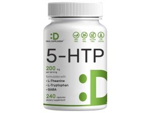 5-HTP 200 mg por porción, 240* cápsulas, 98 % extracto de semilla de Griffonia de origen africano | Fórmula 4 en 1 | Además de L teanina activa, L triptófano y GABA | Suplemento de apoyo a la relajación