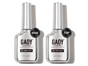 GAOY Juego de 2 capas superiores y base de gel vidrioso de 0.6 fl oz, combinación de base sin limpiar para esmalte de uñas de curado con luz UV