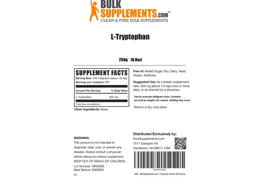 BulkSupplements.com L-triptófano en polvo - L-triptófano 500 mg, suplemento de triptófano - Suplemento de aminoácidos, sin gluten, 500 mg por porción, 250 g (8,8 oz) (paquete de 1) - Image 7