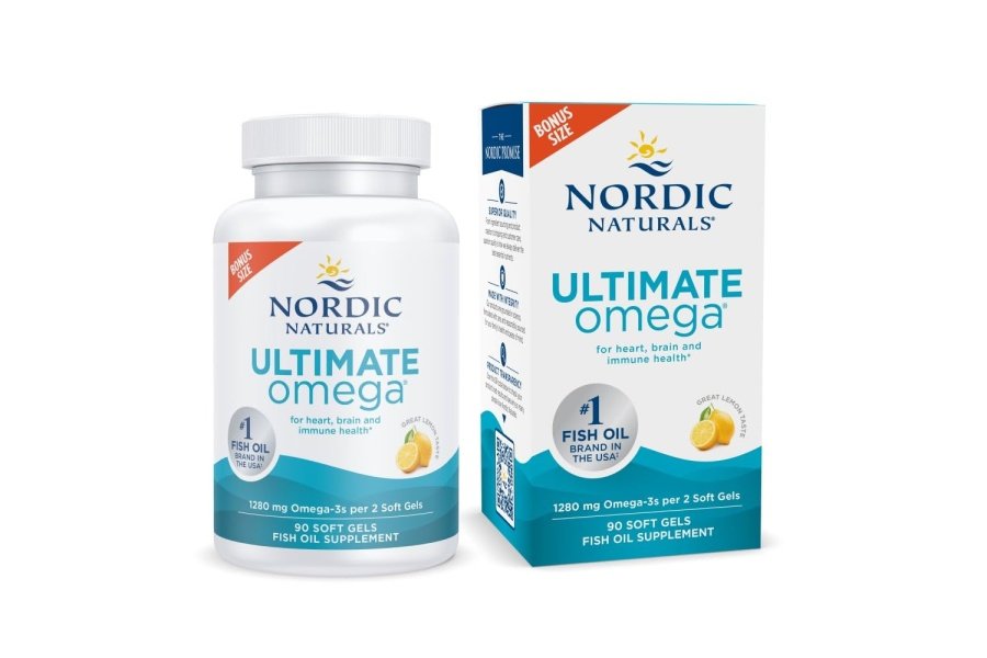 Nordic Naturals Ultimate Omega, sabor a limón - 90 cápsulas blandas - 1280 mg de Omega-3 - Suplemento de aceite de pescado Omega-3 de alta potencia con EPA y DHA - Promueve la salud del cerebro y el corazón - Sin OGM - 45 porciones