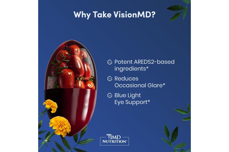 1MD Nutrition VisionMD Eye Vitamin CARMIS - Suplemento ocular para adultos - con OptiLut luteína y zeaxantina - Apoya el cuidado de la salud de la visión, la tensión ocular diaria y el ojo seco ocasional - 30 cápsulas blandas - Image 3