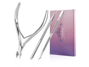 Recortador de cutículas con empujador y cortador de cutículas, YINYIN, cortaúñas profesional de acero inoxidable, herramientas de manicura y pedicura para uñas de los pies (plata)