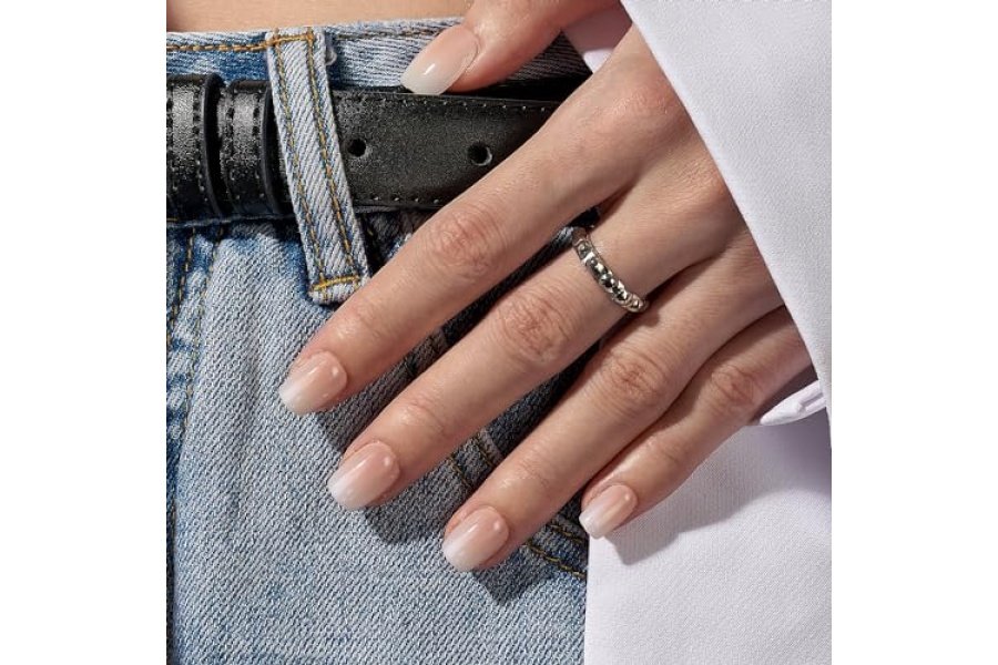 BTArtbox Square Ombre Press On Nails - Gel suave para uñas cortas con pegamento para uñas, 15 tamaños - Kit de 30 uñas postizas reutilizables, crema de vainilla - Image 2