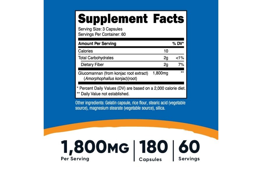 Nutricost Glucomanano 1.800 mg por porción, 180 cápsulas - Fuente de fibra natural, sin OGM, sin gluten - Image 2