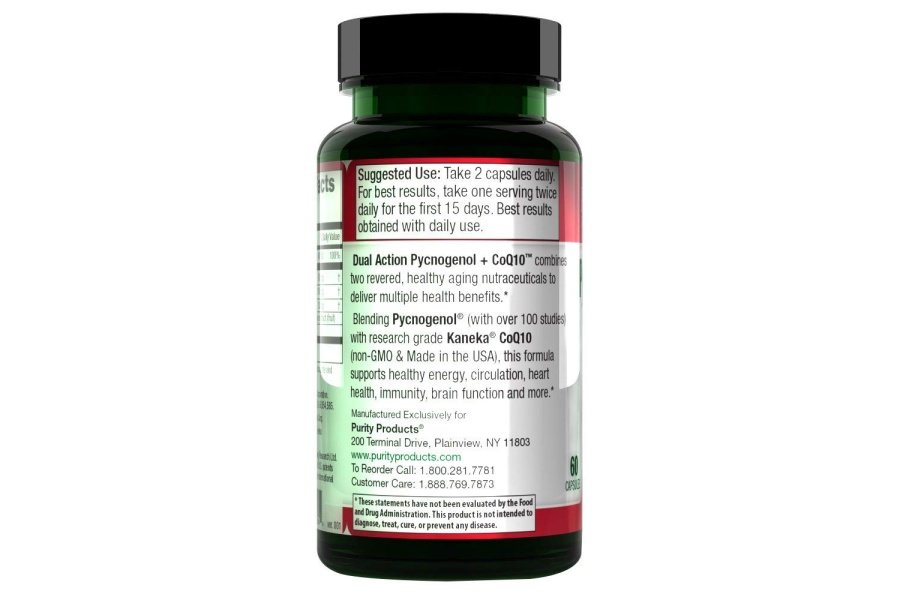 Purity Products Pycnogenol + CoQ10 Super Fórmula Kaneka Q10 fabricado en EE. UU. - Apoya la salud cardíaca + circulatoria, cerebro saludable y función inmune - Ayuda a mantener ojos y piel saludables - 60 cápsulas - Image 3