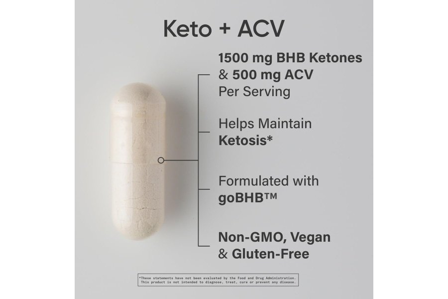 Cápsulas Sports Research® Keto Plus ACV - Respaldo dietético con 500 mg de vinagre de sidra de manzana y 1500 mg de cetonas exógenas goBHB® - Sin gluten y con certificación Keto - 120 cápsulas vegetales - Image 2