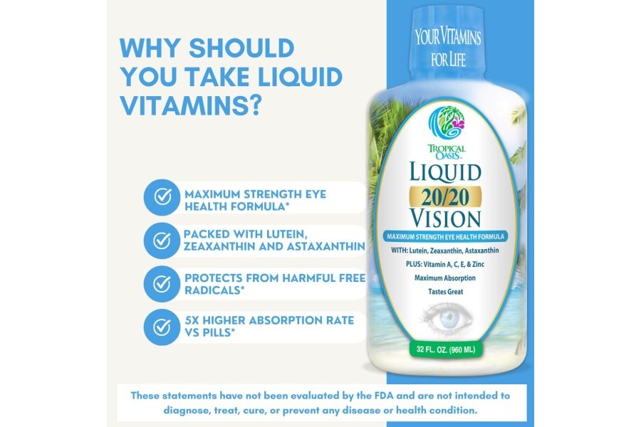 Líquido 20/20 Vision - Fórmula de vitaminas para los ojos con 20 mg de luteína, 4 mg de zeaxantina, 4 mg de astaxantina para apoyo a la visión - Absorción máxima - Gran sabor y sin pastillas para tragar - 32 porciones, 32 oz - Image 5
