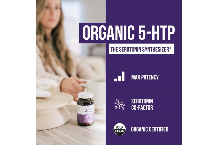 5-HTP orgánico - 200 mg | Concentración de 99% 5HTP, además de cofactor vitamina B6 y melena de león | Agua extraída de semillas orgánicas de Griffonia | Apoya el estado de ánimo, la cognición y el sueño (60 cápsulas | 30 porciones) - Image 2
