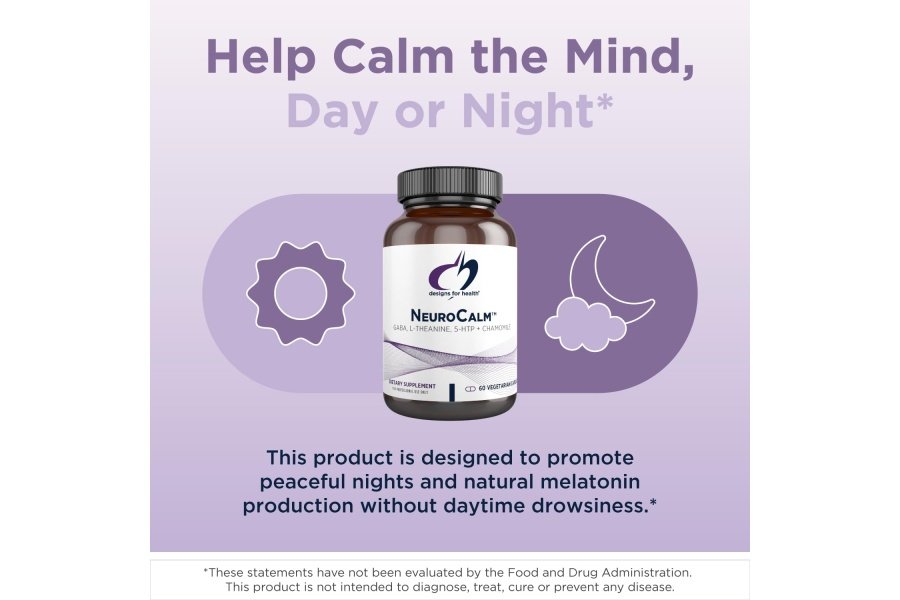 Designs for Health NeuroCalm - Suplemento 5HTP GABA L-teanina para respuesta al estrés - B12 metilado, vitamina B6, taurina, manzanilla y magnesio Suplemento para apoyo del estado de ánimo (60 cápsulas veganas) - Image 4