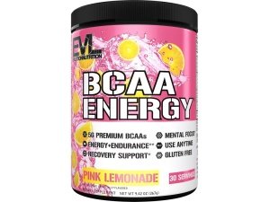 EVL BCAAs Aminoácidos en polvo - BCAA Energy Pre-Entrenamiento en polvo para la recuperación muscular, crecimiento magro y resistencia - Bebida rehidratante de recuperación post-entrenamiento con cafeína natural - Limonada rosa