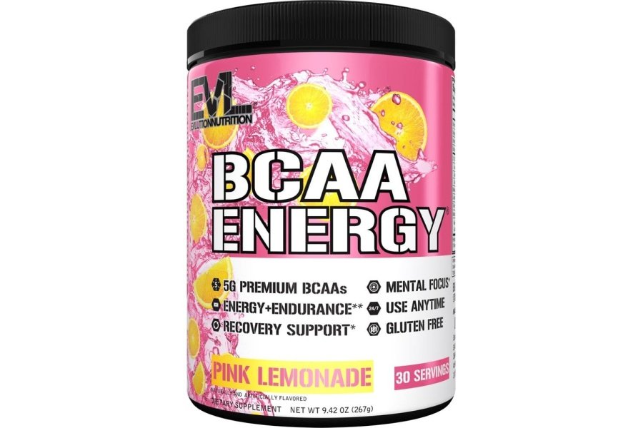 EVL BCAAs Aminoácidos en polvo - BCAA Energy Pre-Entrenamiento en polvo para la recuperación muscular, crecimiento magro y resistencia - Bebida rehidratante de recuperación post-entrenamiento con cafeína natural - Limonada rosa