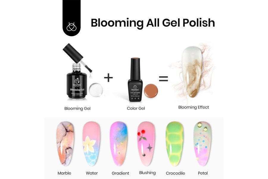 Beetles Nail Blooming Gel 15ml Esmalte de gel en flor transparente con luz ultravioleta para efecto de extensión Mármol Piedra natural Acuarela Estampado floral Soak off Nail Gel Diy Nail Art Design Manicura Regalo para mujeres - Image 4