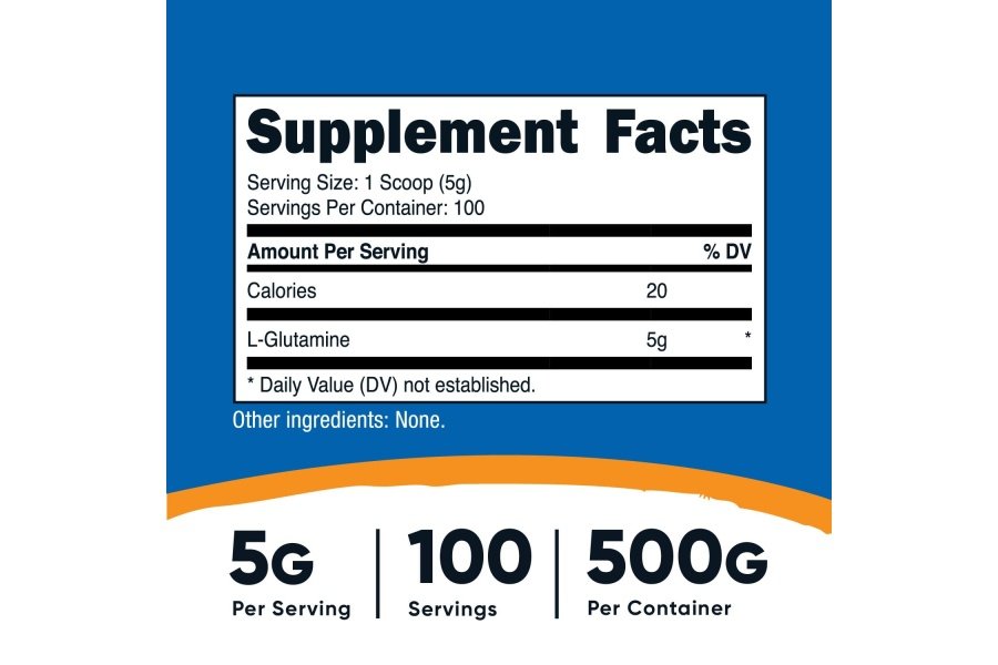 Nutricost L-Glutamina en polvo (500 gramos) sin sabor, sin gluten y sin OGM, 100 porciones - Image 2