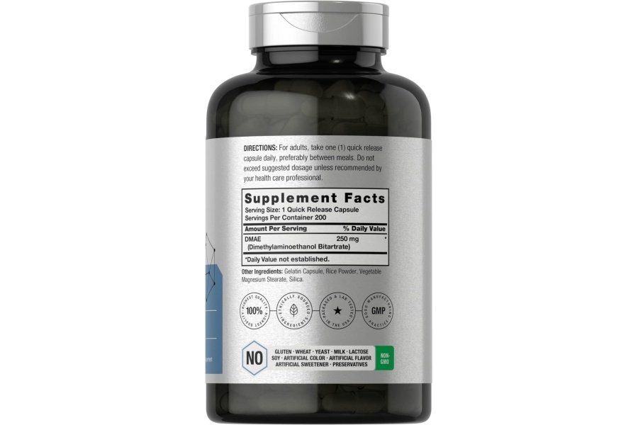 Suplemento Horbaach DMAE 250 mg | 200 Cápsulas | Sin OGM, sin gluten | Bitartrato DMAE - Image 2