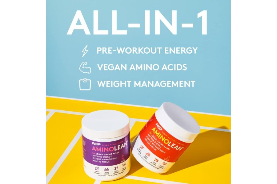 RSP AminoLean - Preentrenamiento natural todo en uno, Aminoenergía, Control de peso - BCAA veganos, Preentrenamiento para hombres y mujeres, Acai, 25 porciones - Image 3