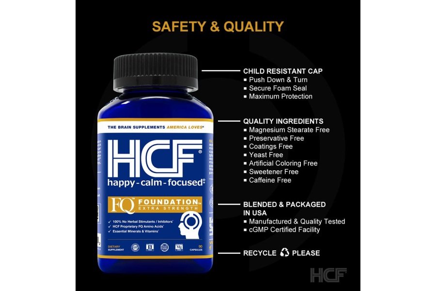 HCF Happy, Calm & Focused - Suplemento de enfoque nootrópico natural - Aumenta la concentración, mejora el enfoque, ayuda a la calma natural y alivia el estrés - 90 cápsulas para hombres y mujeres - Suplemento cerebral sin cafeína - Image 6