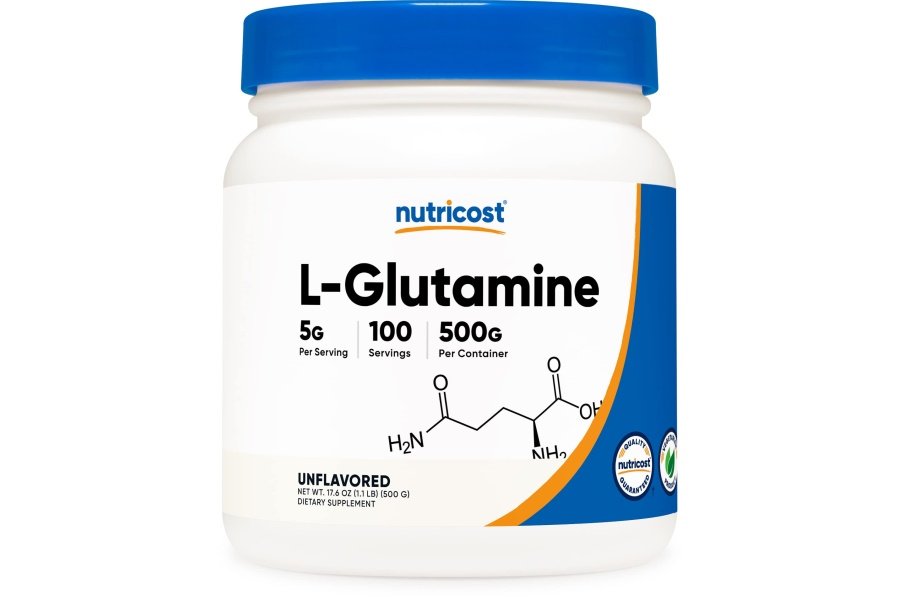 Nutricost L-Glutamina en polvo (500 gramos) sin sabor, sin gluten y sin OGM, 100 porciones
