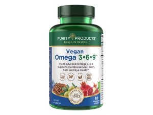 Purity Products Omega 3-6-9 Fórmula Omega vegana y vegetariana - Complejo de ácidos grasos esenciales "5 en 1" - Omega 3 6 9 ácidos grasos esenciales (EFA) científicamente formulados a base de plantas - de (60)