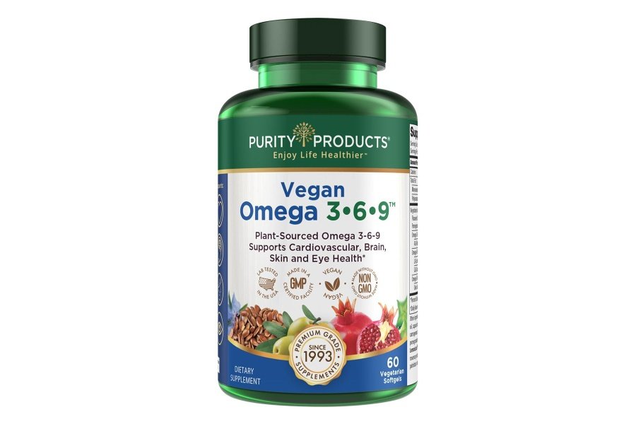 Purity Products Omega 3-6-9 Fórmula Omega vegana y vegetariana - Complejo de ácidos grasos esenciales "5 en 1" - Omega 3 6 9 ácidos grasos esenciales (EFA) científicamente formulados a base de plantas - de (60)