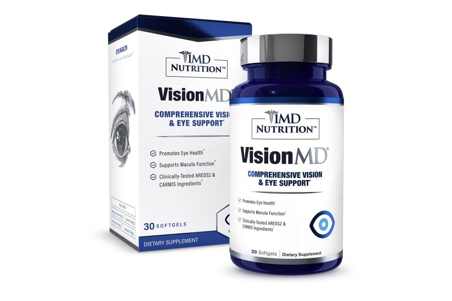 1MD Nutrition VisionMD Eye Vitamin CARMIS - Suplemento ocular para adultos - con OptiLut luteína y zeaxantina - Apoya el cuidado de la salud de la visión, la tensión ocular diaria y el ojo seco ocasional - 30 cápsulas blandas