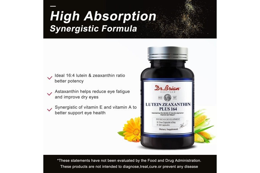 Dr. Brian Eye Vitamins Luteína y zeaxantina Cápsula Suplemento de luteína con luteína 16 mg Zeaxantina 4 mg Astaxantina 5 mg Vitamina A 2333 UI Vitamina E 9 UI para ojos secos Salud de la visión - Image 3
