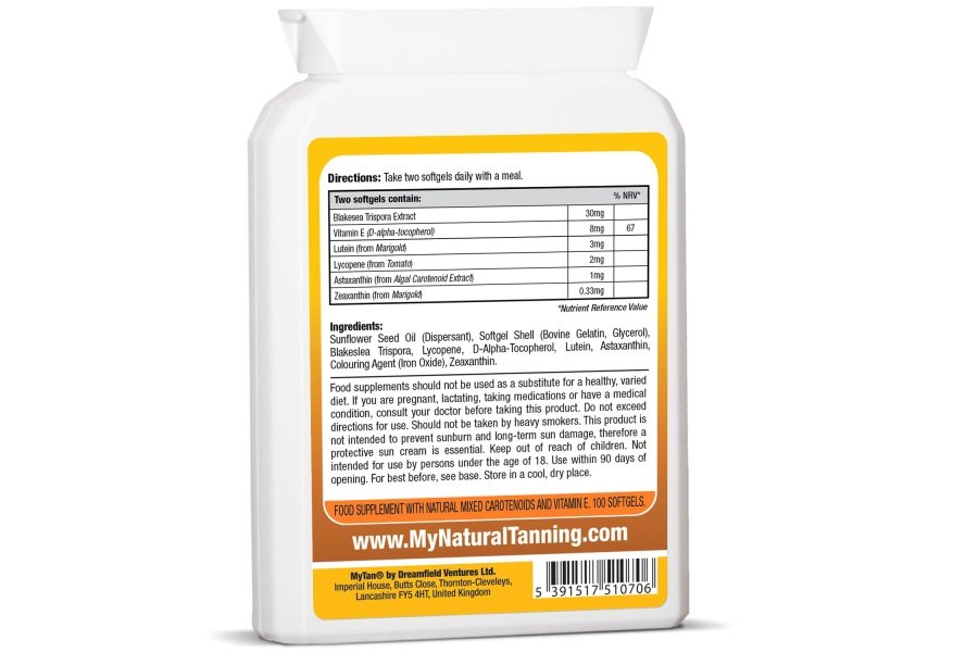 Pastillas bronceadoras MyTan Bronze | 100 cápsulas blandas | Suplemento bronceador sin sol | con astaxantina luteína licopeno y más | Suministro para más de 7 semanas - Image 2