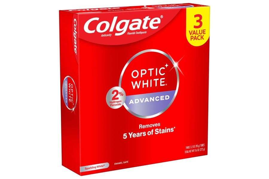 Colgate Optic White Pasta dental avanzada con peróxido de hidrógeno, paquete de pasta dental blanqueadora de dientes, fórmula segura para esmalte, ayuda a eliminar manchas de té, café y vino, blanco brillante, paquete de 3, 3.2 oz - Image 9