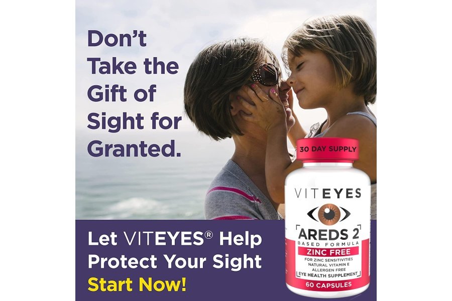 Viteyes AREDS 2 Soporte macular sin zinc, cápsulas naturales sin alérgenos con vitamina E, vitamina C, luteína y zeaxantina, sin zinc, sin cobre, oftalmólogo de confianza, fabricado en los EE. UU., 60 unidades - Image 2