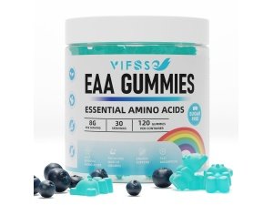 VIFSSG EAA Gummies 120 gomitas (frambuesa azul), 8000 mg de aminoácidos esenciales: los 9 aminoácidos esenciales (EAA) y todos los aminoácidos de cadena ramificada (BCAA), sin OGM, sin gluten, aptos para vegetarianos