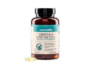 Suplemento de aceite de pescado Omega 3 extrafuerte NatureWise - 1000 mg por porción - 600 EPA y 400 DHA y vitamina E - Apoyo para la salud del corazón y el cerebro - Sabor a limón, sin OGM - 60 cápsulas blandas [suministro para 1 mes]
