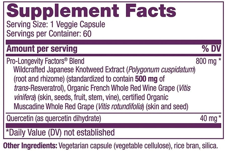 Reserveage Beauty, Resveratrol 500 mg, Suplemento antioxidante para la salud celular y del corazón, Apoya el envejecimiento saludable y el sistema inmunológico, Paleo, Keto, 60 cápsulas - Image 2