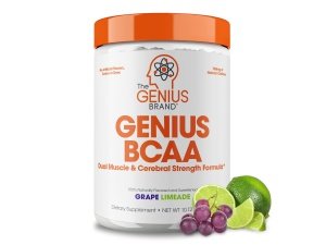 Genius BCAA Energy Powder, lima de uva - Aminoácidos nootrópicos y recuperación muscular - Suplemento de entrenamiento de BCAA veganos naturales para mujeres y hombres (pre, intra y post entrenamiento) - Sin edulcorantes artificiales